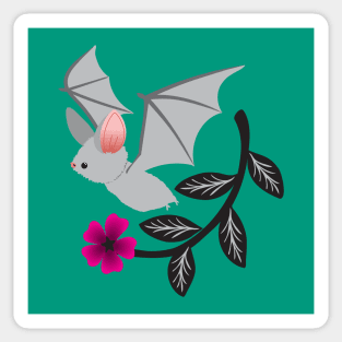 Cute bat with a pink flower Sticker